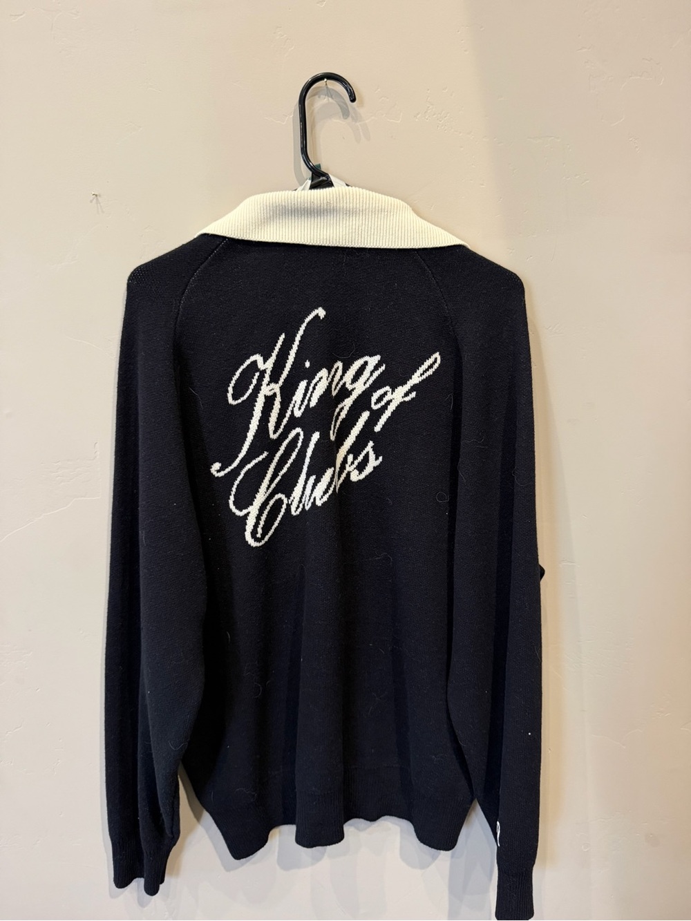 Malbon “King of Clubs” Knit Sweater Polo – Black/Cream – Large